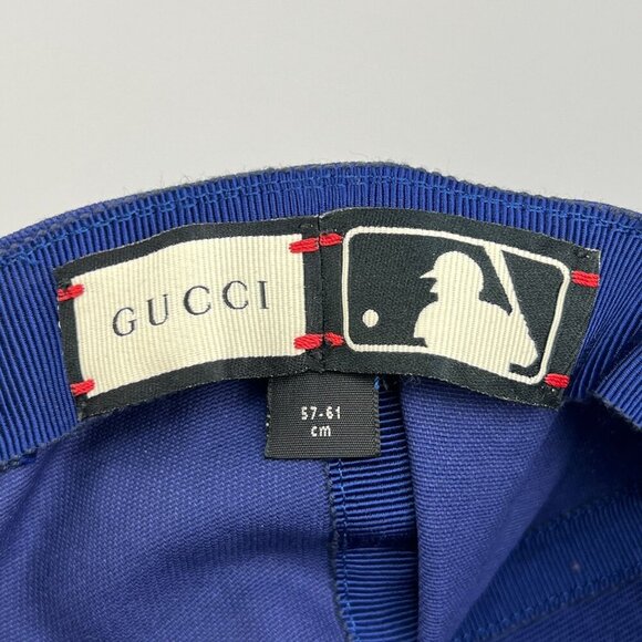NWT Gucci Unisex Cotton NY Yankee Butterfly Embroidery Baseball Hat in blue main image 9